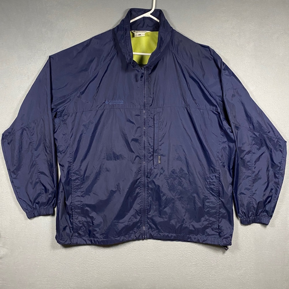 Vintage Columbia Windbreaker Mens 3XT Blue Packable Hood Mesh Lined Jacket